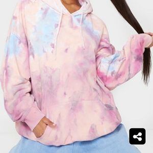 PrettyLittleThing Pink Acid Wash Tie Dye Oversized Hoodie, Size Large (EUC)